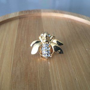 Gold Tone Vintage Rhinestone Bee Broach